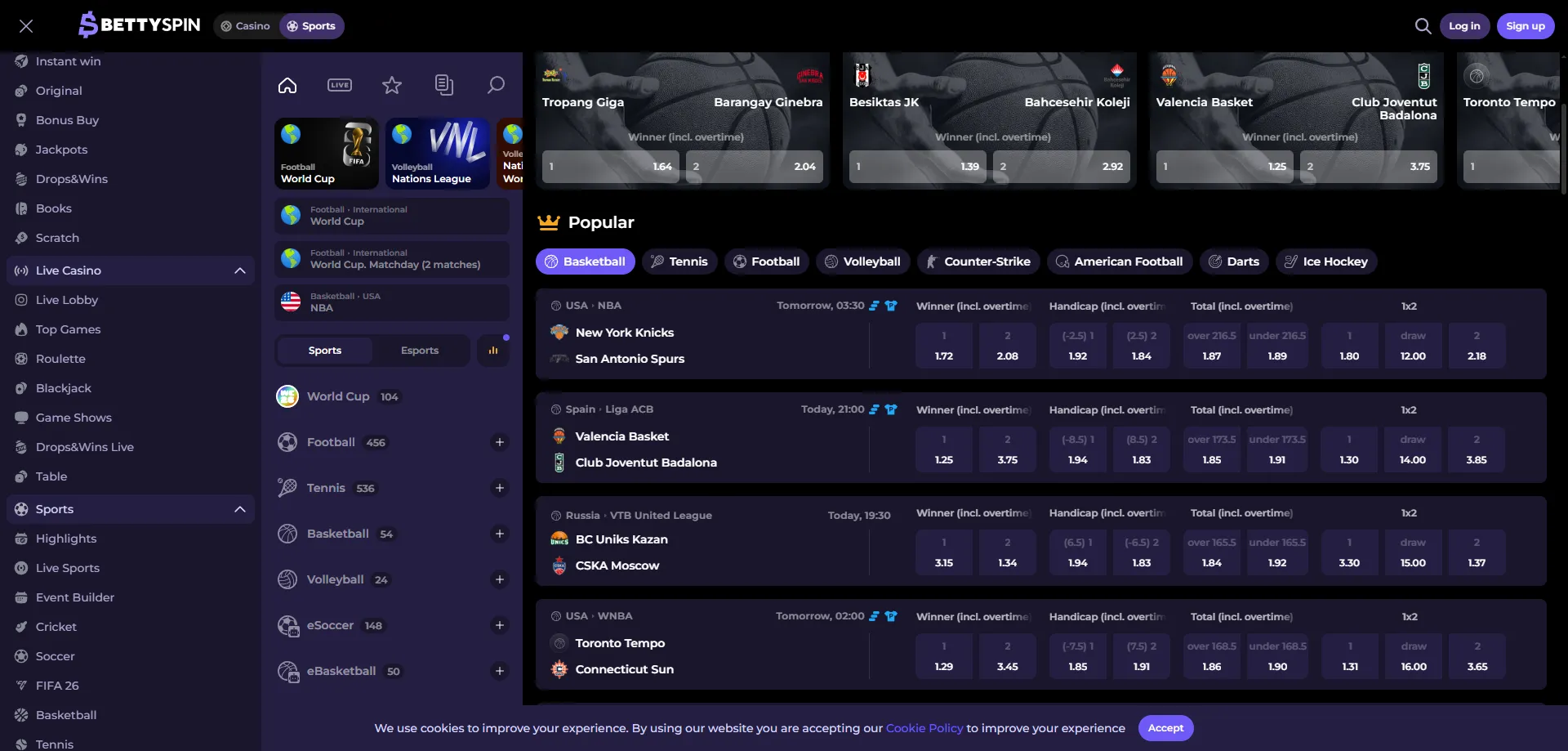 Scommesse sportive e eSport su Betty Spin Casino Italia