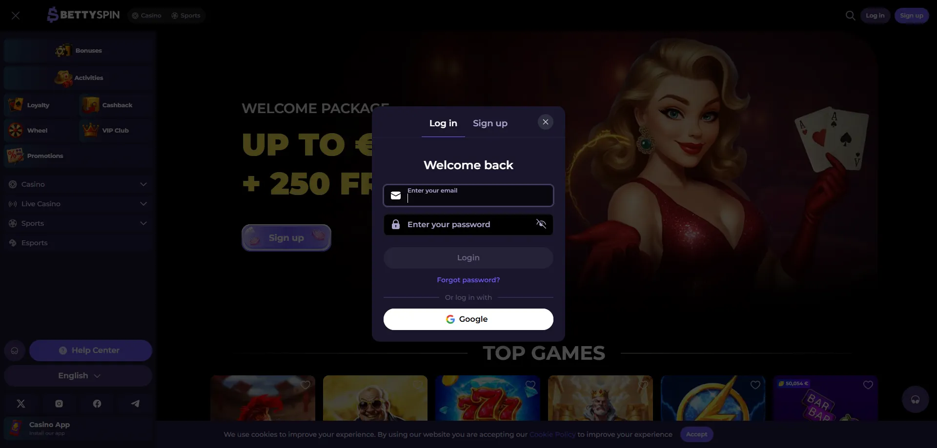 Registrazione e login su Betty Spin Casino Italia passo dopo passo